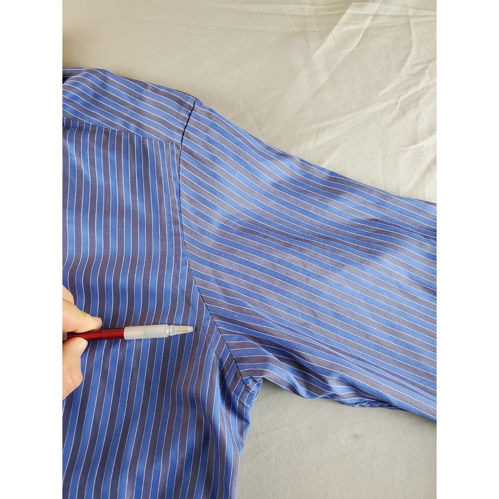 Eton Contemporary Shirt Mens 16.5 42 Blue Striped Button Up Long Sleeve Cotton - Picture 12 of 14